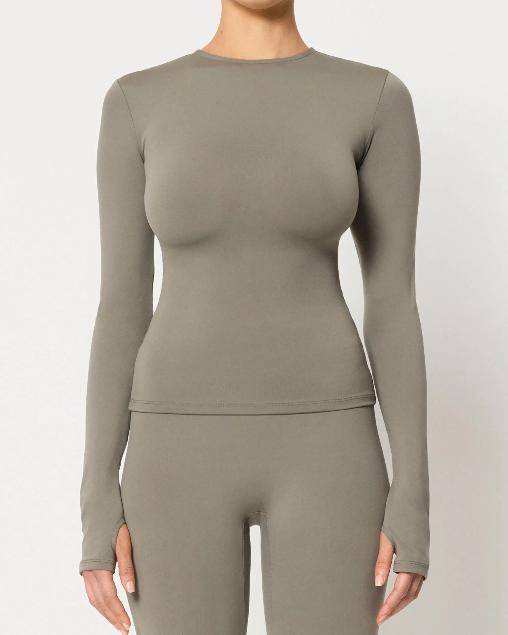 Long Sleeve Thumb Hole Tee | Dusty Olive sold by KHY product image thumbnail 2