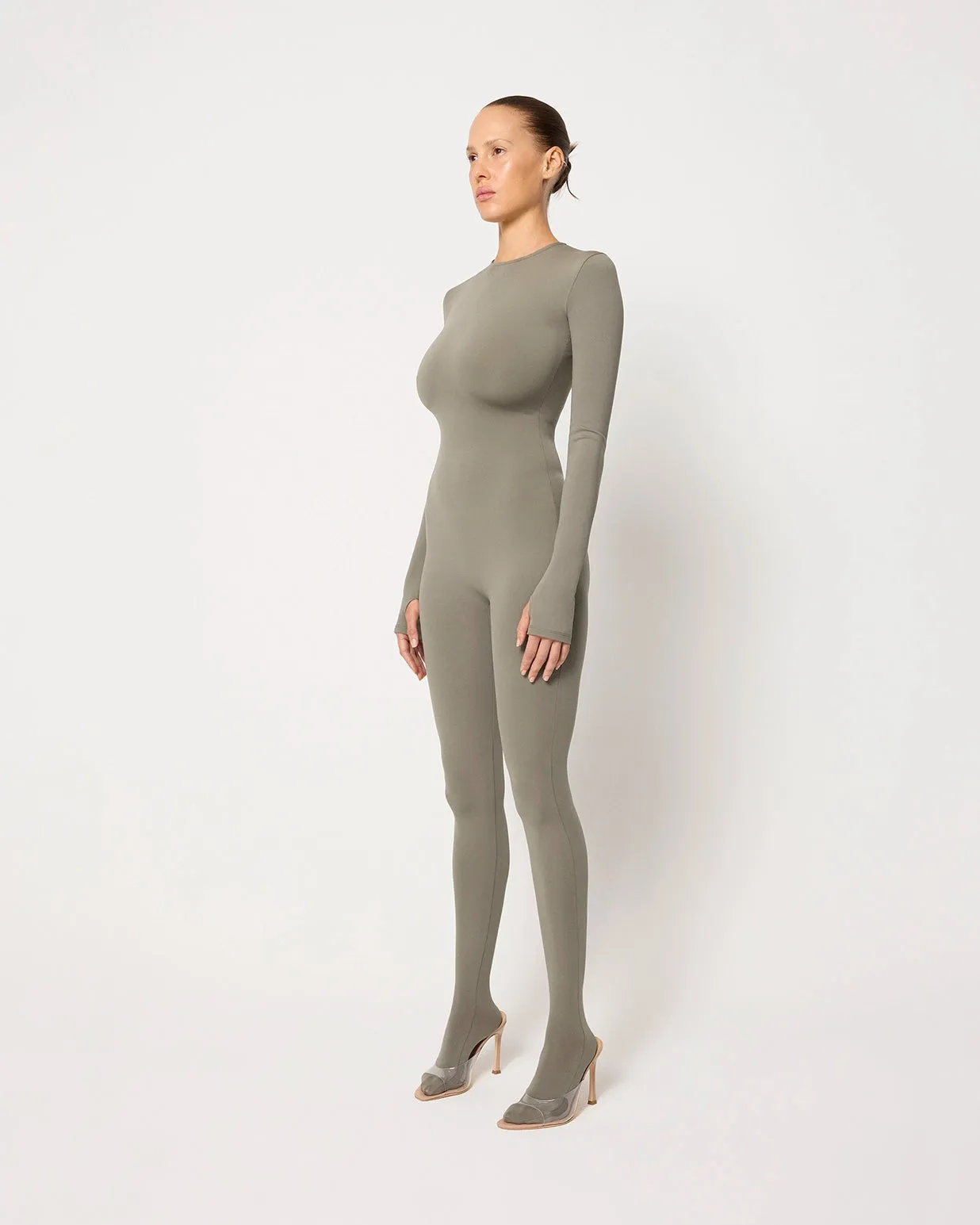 Long Sleeve Footed Catsuit | Dusty Olive sold by KHY product image thumbnail 4