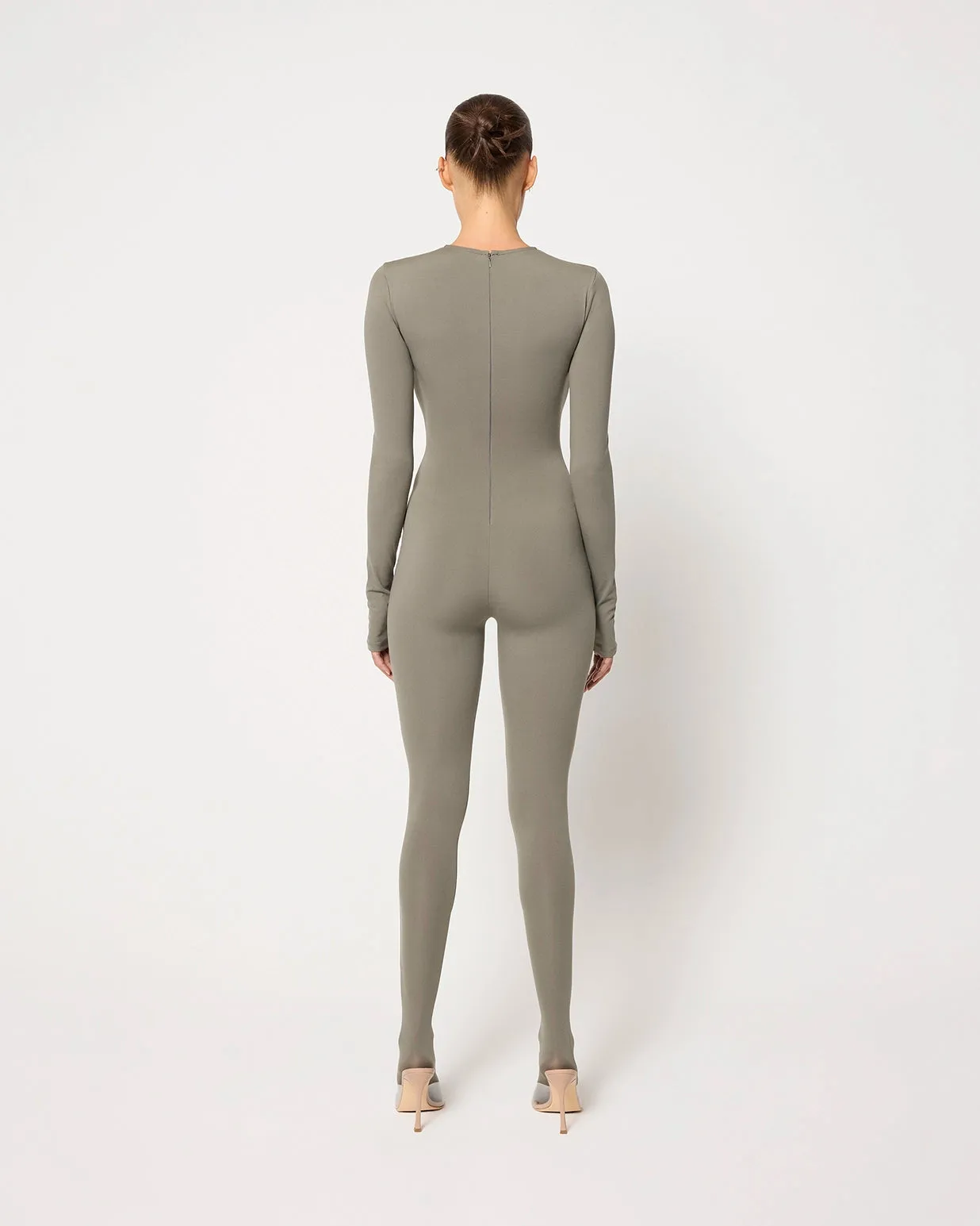 Long Sleeve Footed Catsuit | Dusty Olive sold by KHY product image thumbnail 5