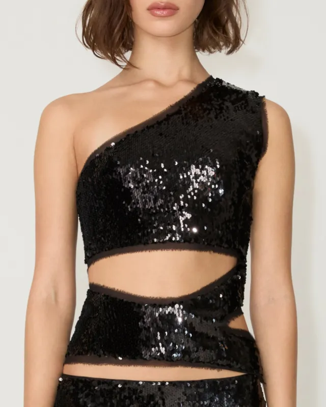 Sequin Cutout Top | Black sold by KHY