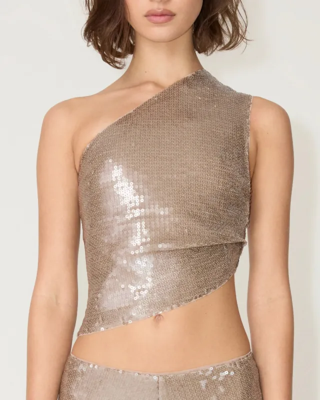 Sequin One Shoulder Top | Champagne sold by KHY