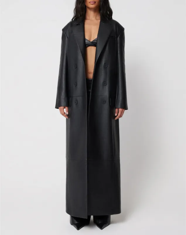 Faux Leather Double Breasted Long Coat | Black sold by KHY