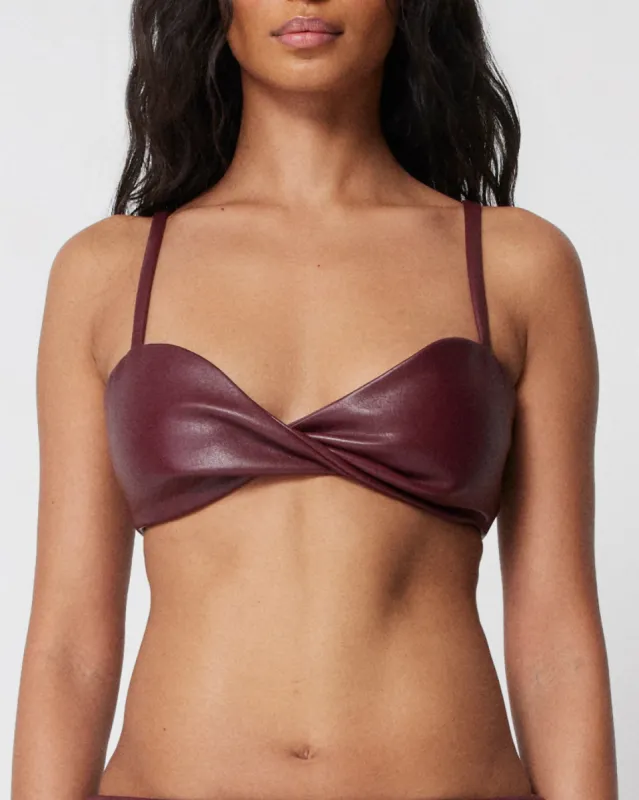 Faux Leather Twist Bralette | Merlot sold by KHY