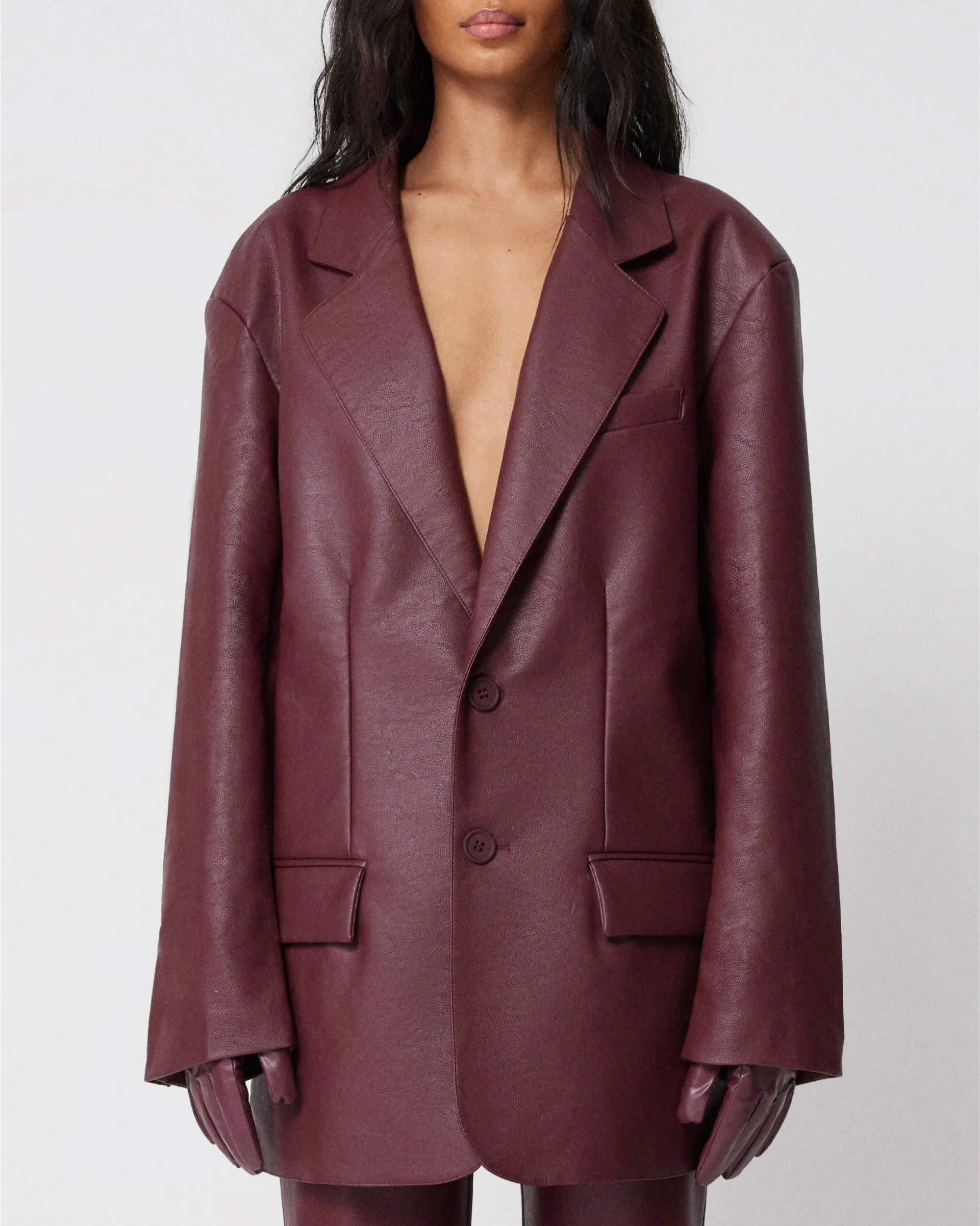 Faux Leather Oversized Blazer | Merlot sold by KHY