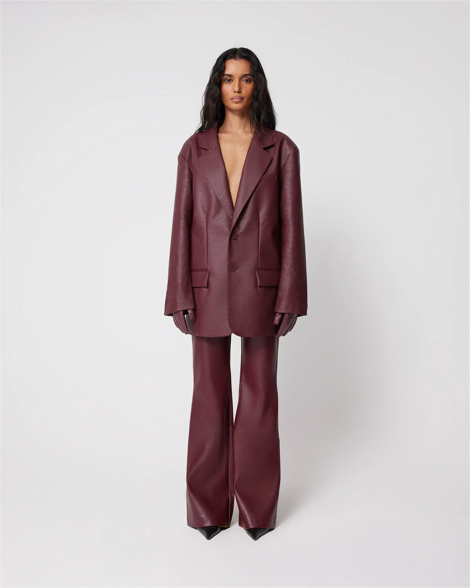 Faux Leather Oversized Blazer | Merlot sold by KHY product image thumbnail 3