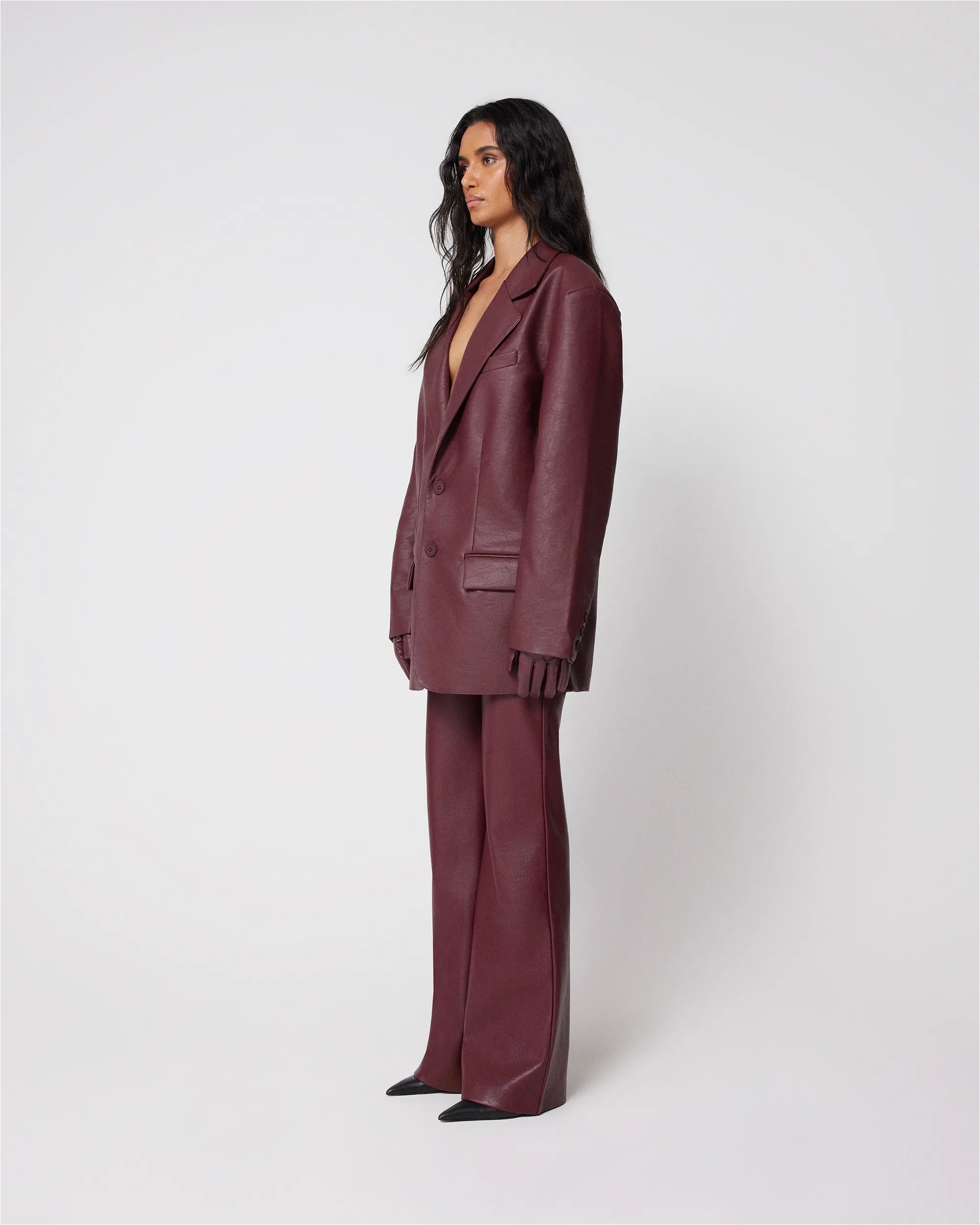 Faux Leather Oversized Blazer | Merlot sold by KHY product image thumbnail 4