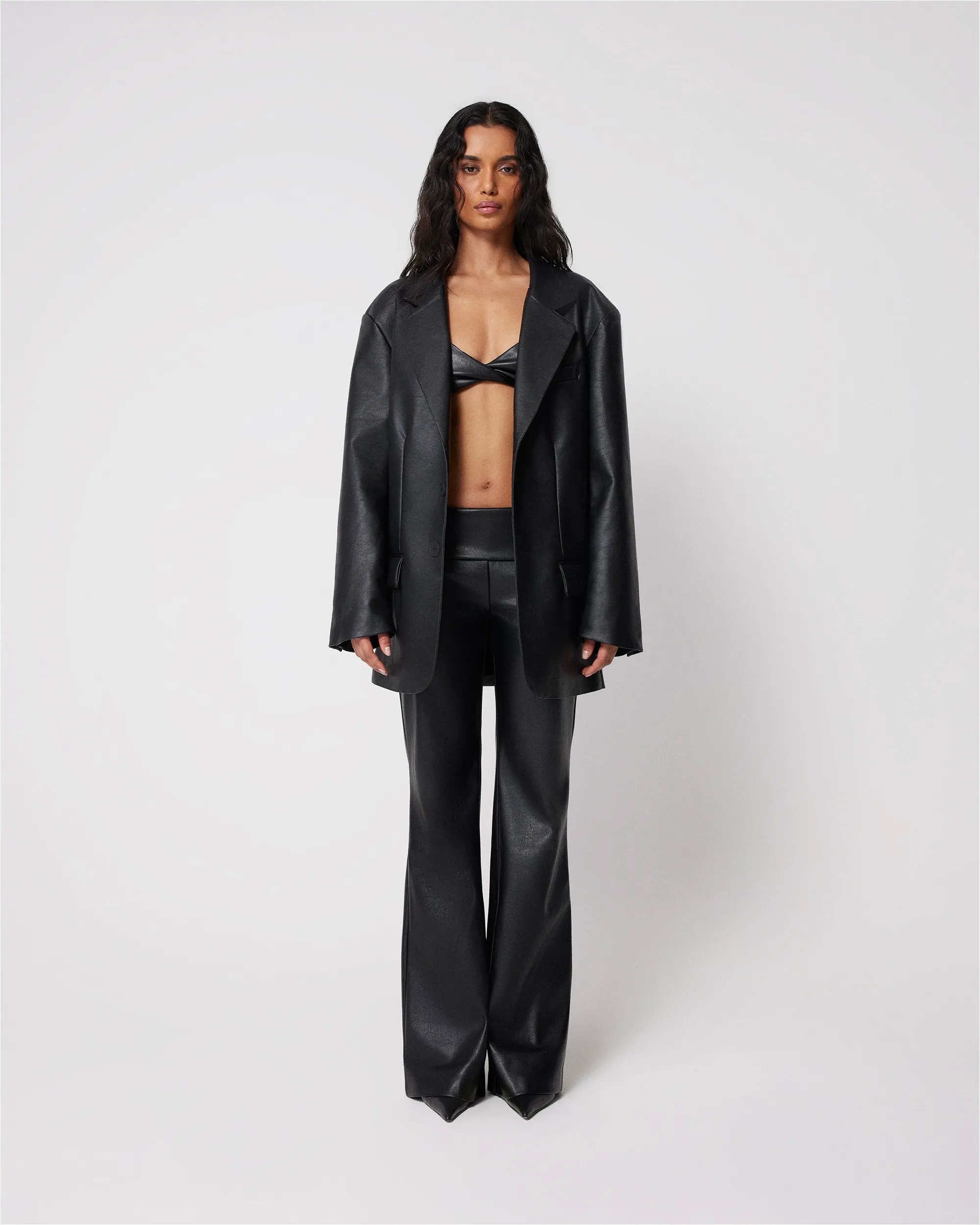 Faux Leather Oversized Blazer | Black sold by KHY product image thumbnail 3