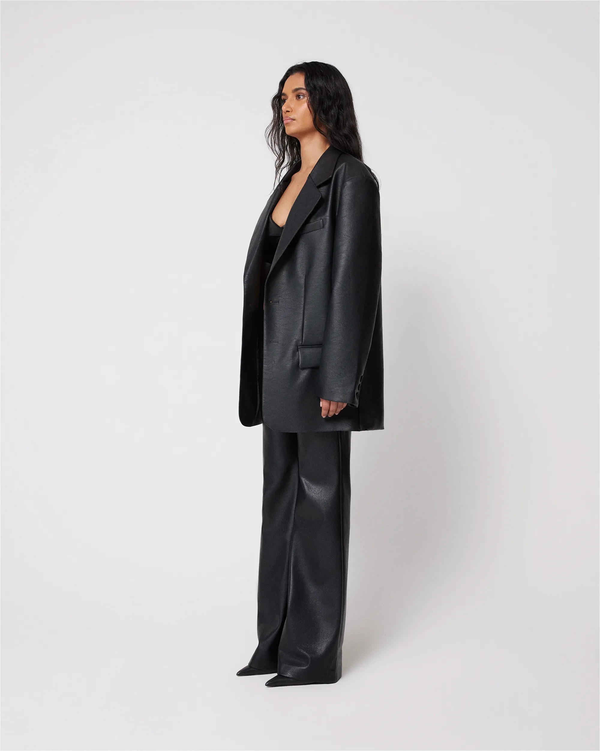 Faux Leather Oversized Blazer | Black sold by KHY product image thumbnail 4