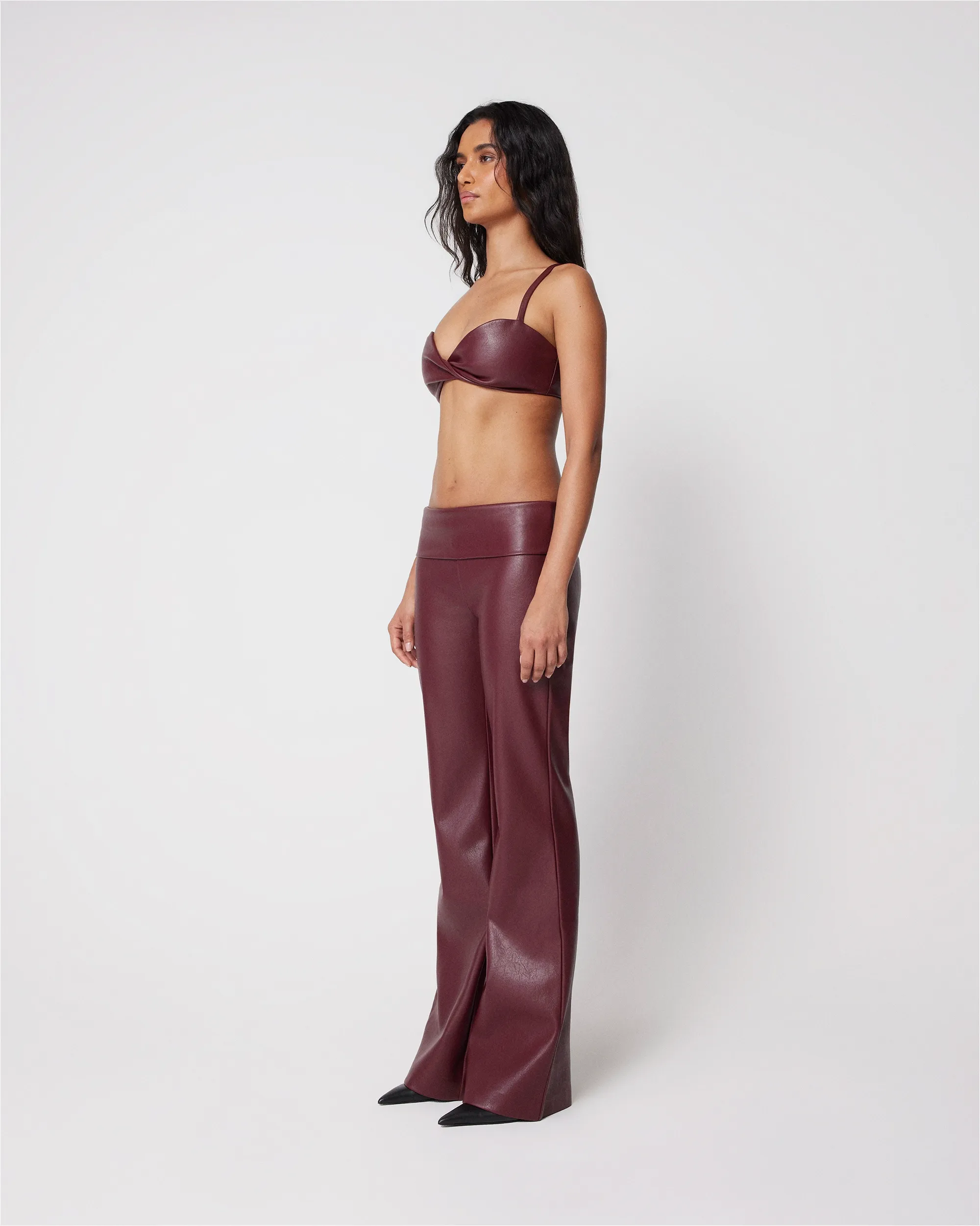 Faux Leather Low Rise Foldover Pant | Merlot sold by KHY product image thumbnail 4