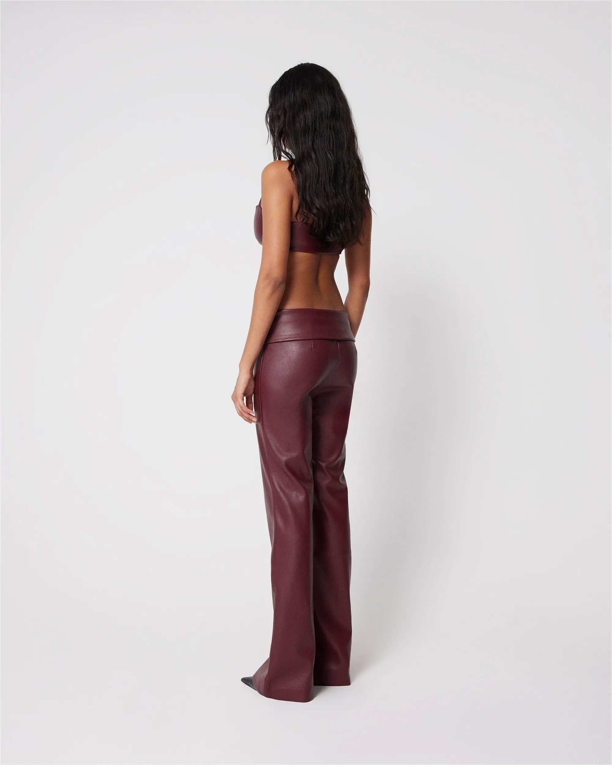 Faux Leather Low Rise Foldover Pant | Merlot sold by KHY product image thumbnail 5