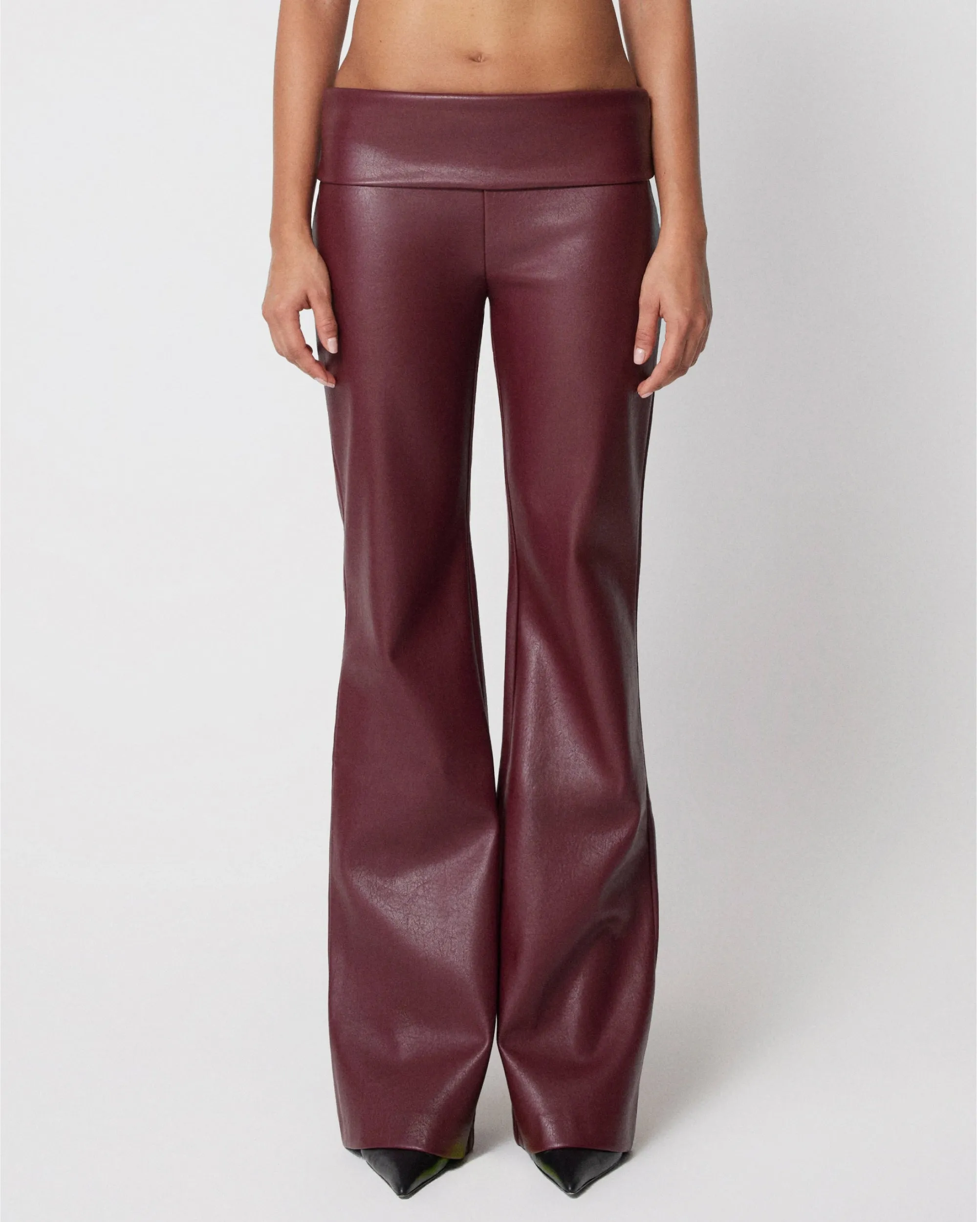 Faux Leather Low Rise Foldover Pant | Merlot sold by KHY