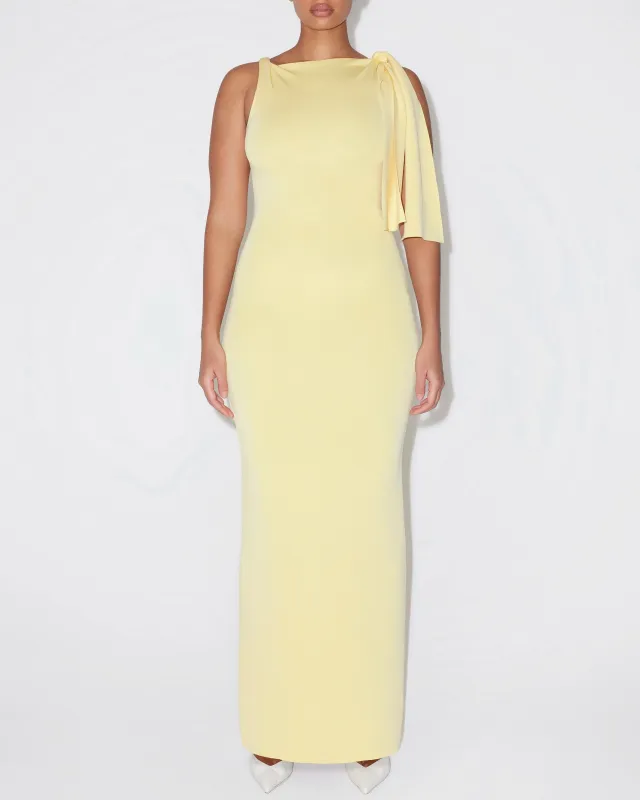 Sueded Stretch Knotted Maxi Dress | Butter Yellow sold by KHY