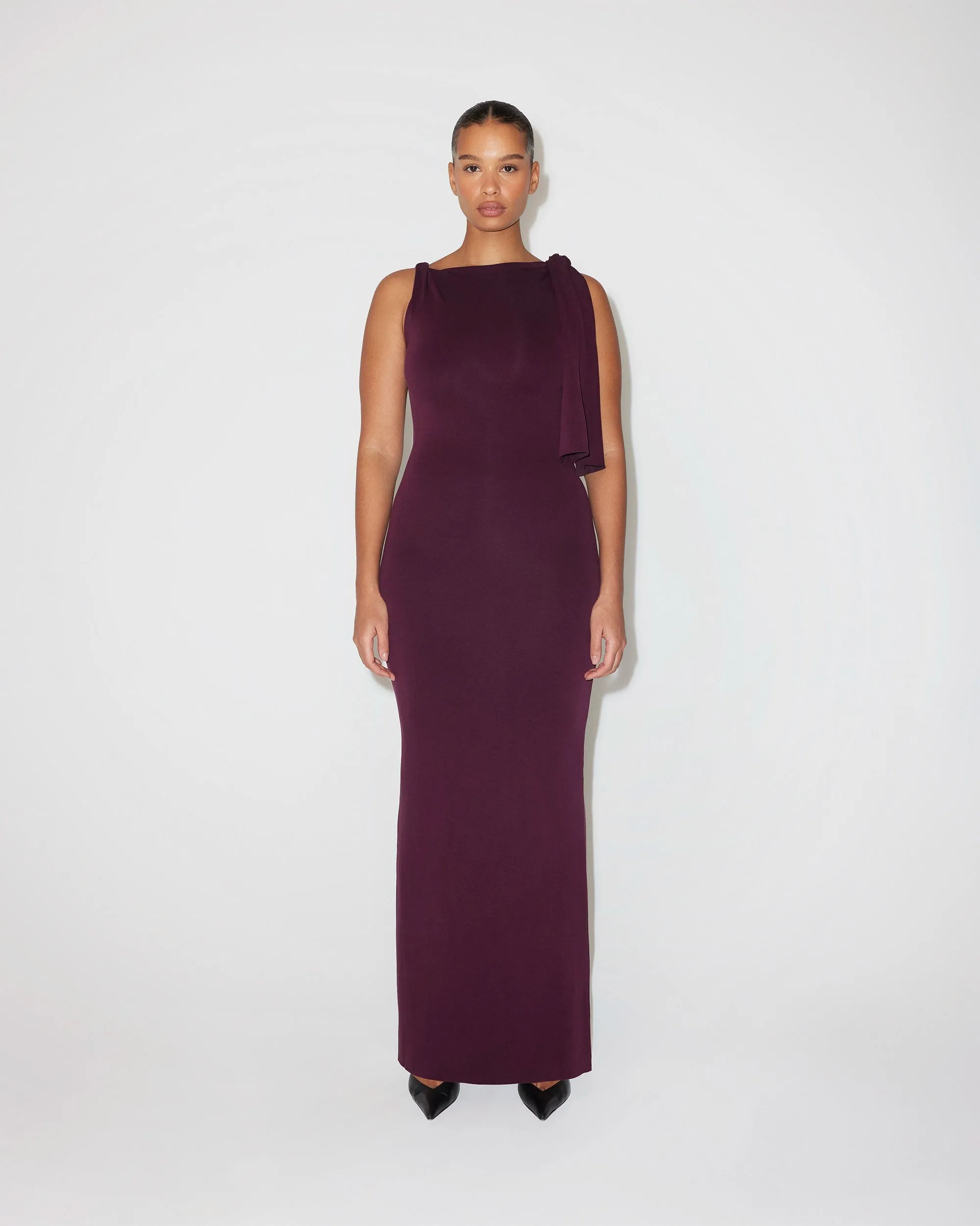 Sueded Stretch Knotted Maxi Dress | Black Cherry sold by KHY product image thumbnail 3