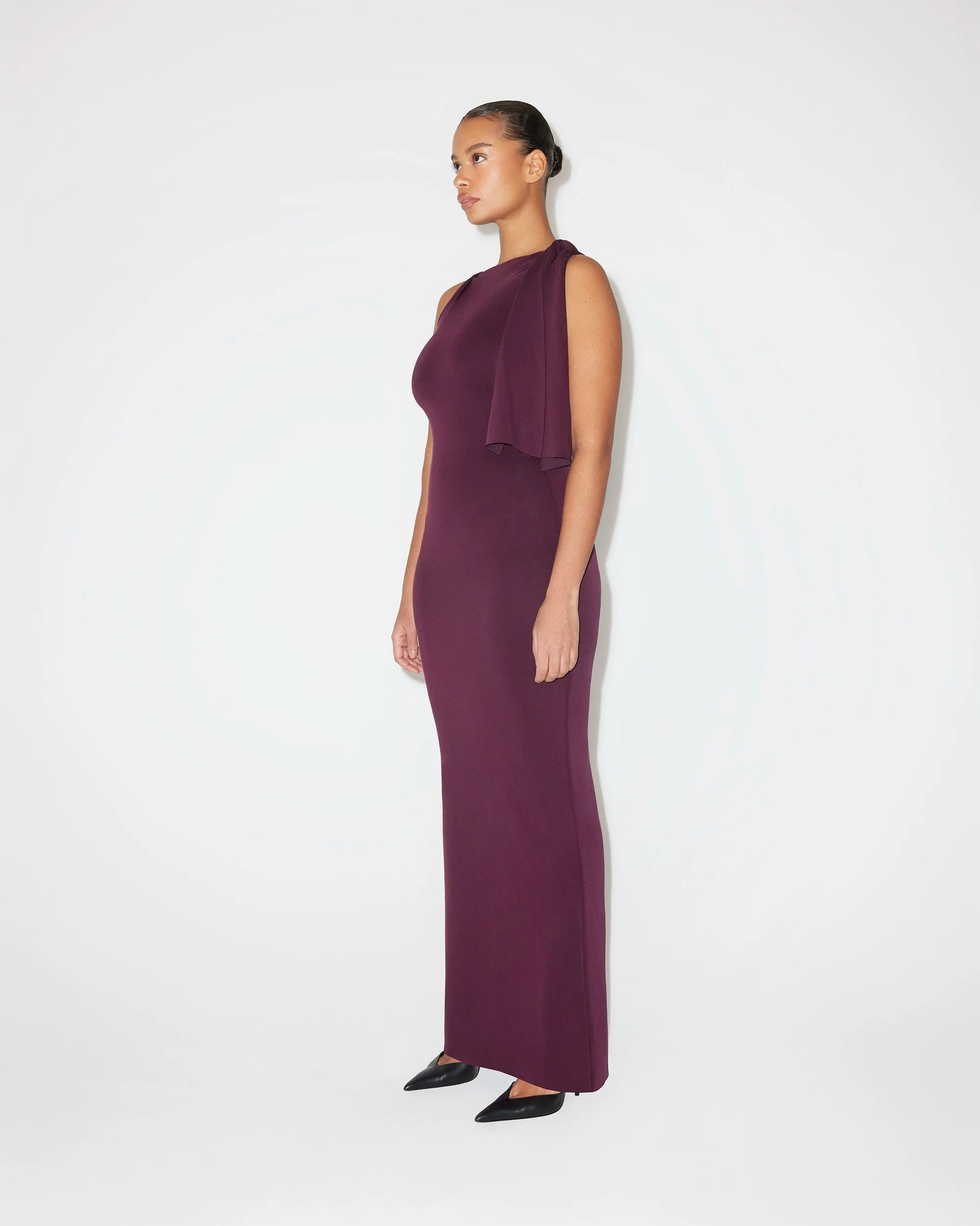 Sueded Stretch Knotted Maxi Dress | Black Cherry sold by KHY product image thumbnail 4