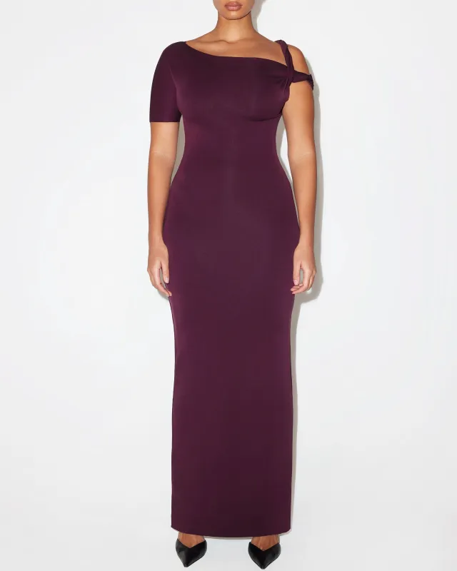 Sueded Stretch Twist Maxi Dress | Black Cherry sold by KHY