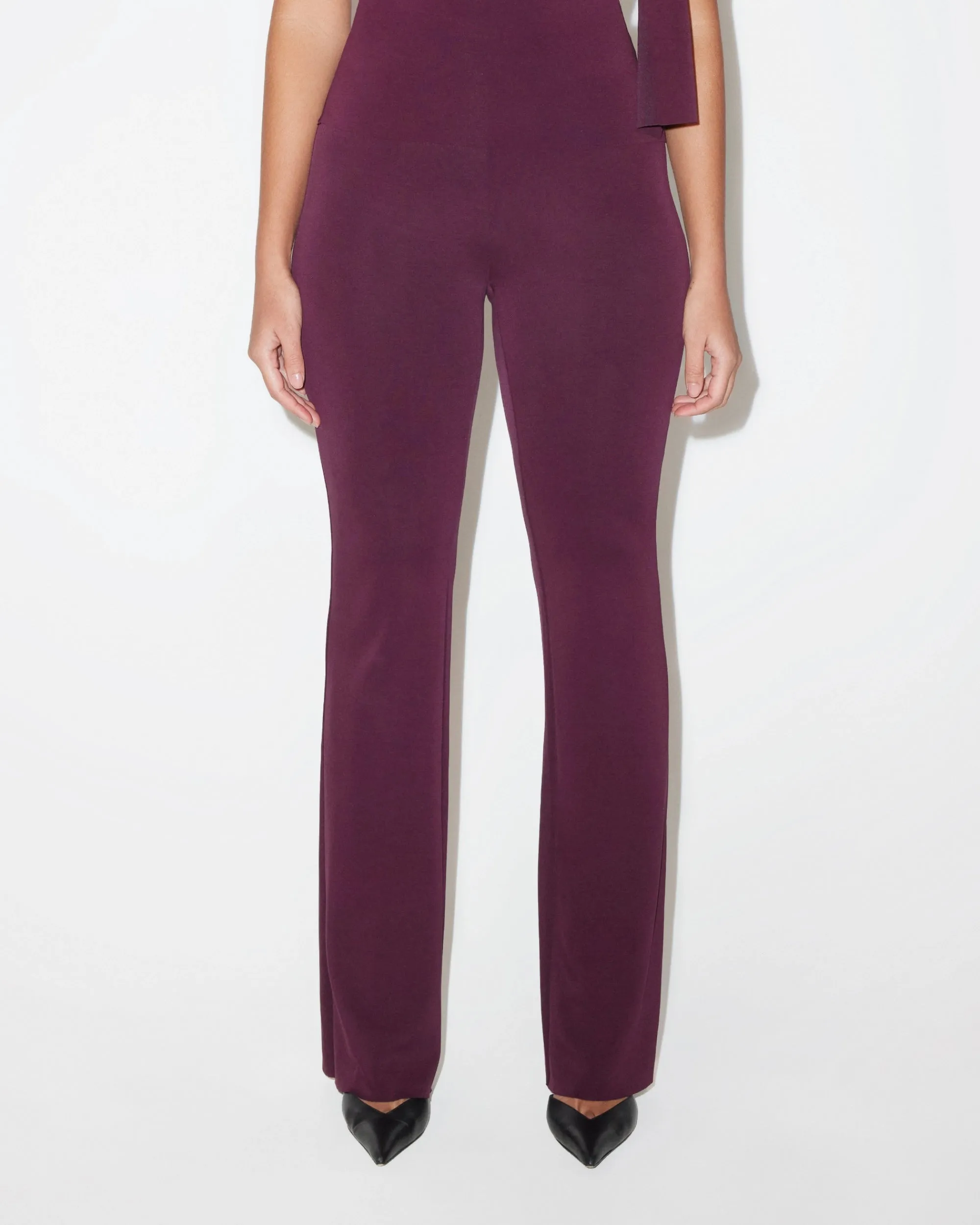 Sueded Stretch Low Rise Pant | Black Cherry sold by KHY