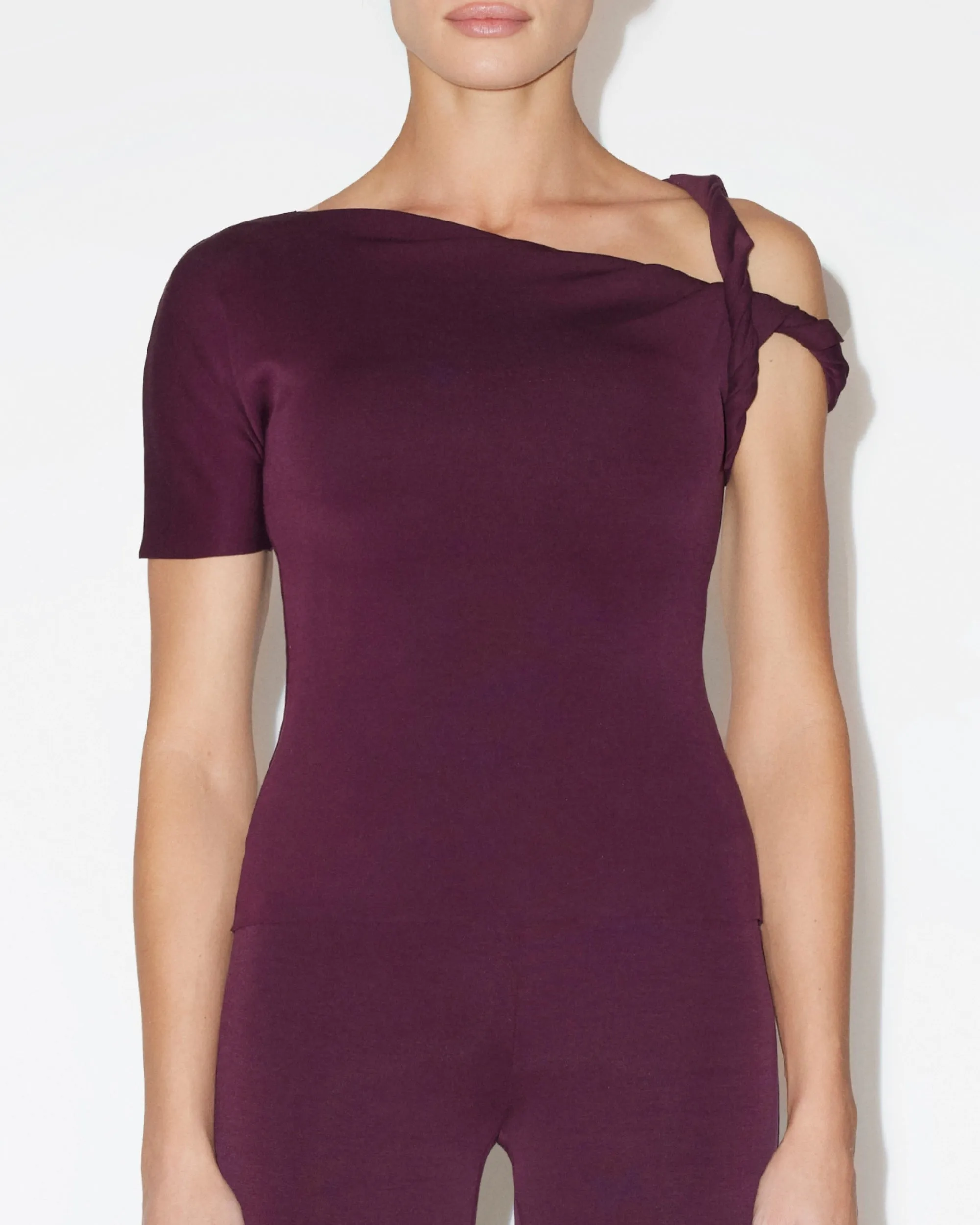 Sueded Stretch Twisted Top | Black Cherry sold by KHY