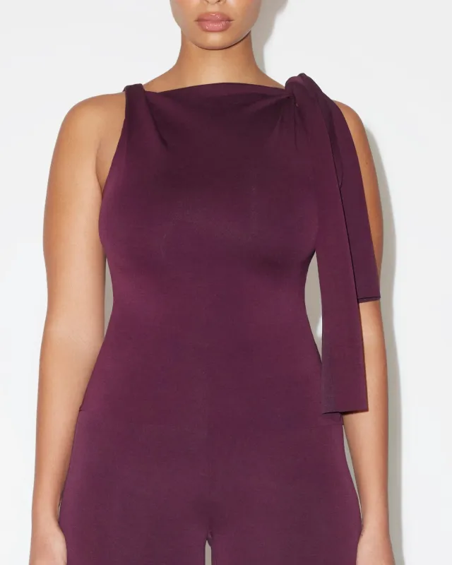 Sueded Stretch Knotted Top | Black Cherry sold by KHY