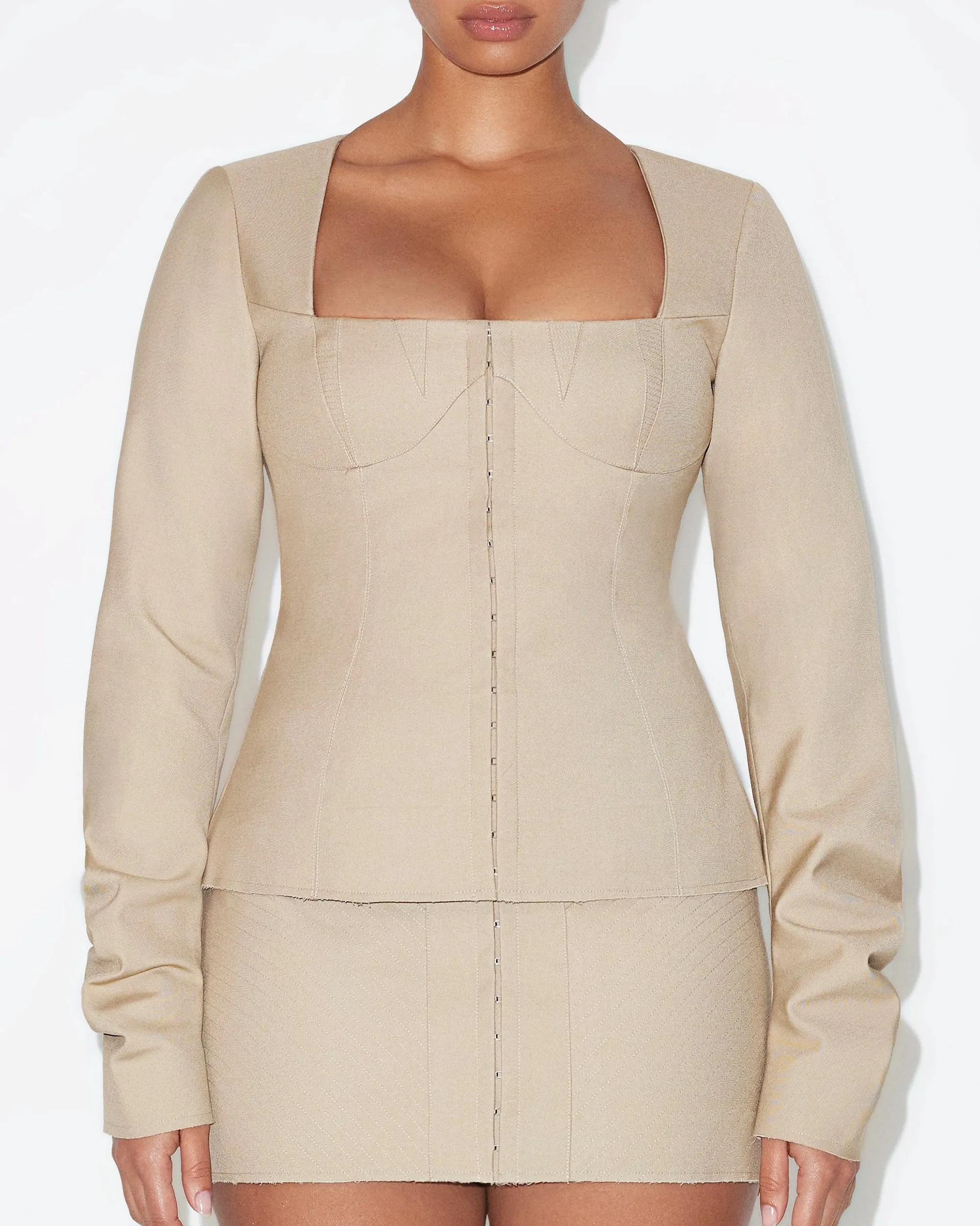 Long Sleeve Corset Top | Sand sold by KHY