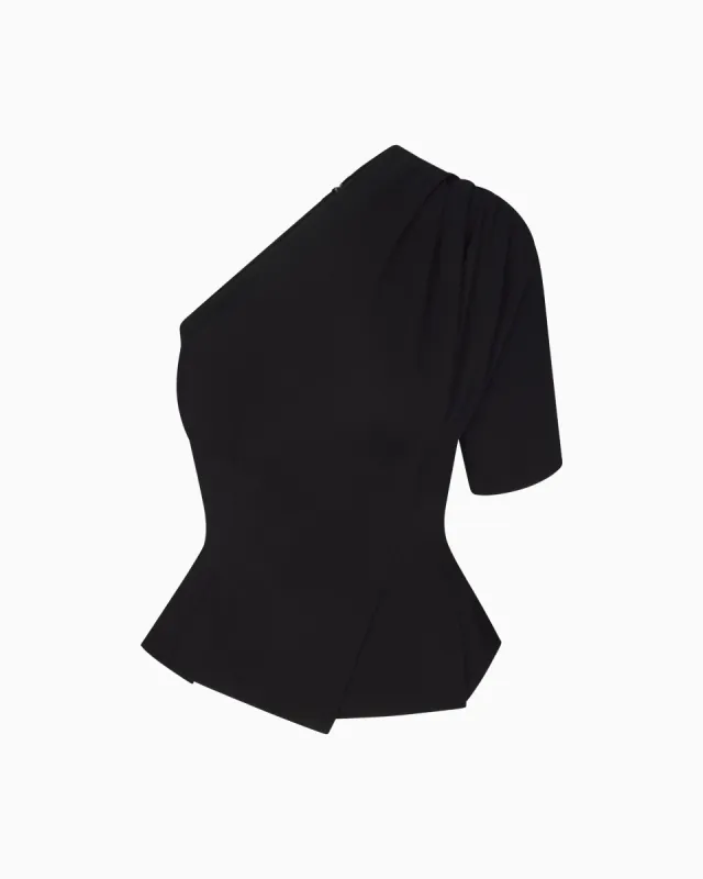 One Shoulder Cinching Tee | Black sold by KHY