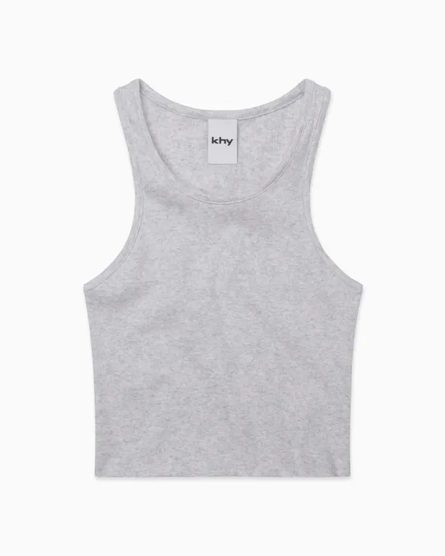 Cropped Raw Hem Rib Tank | Light Heather Grey sold by KHY