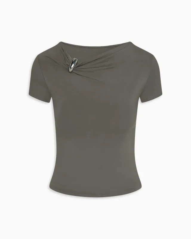 Pierced Short Sleeve Top | Slate sold by KHY