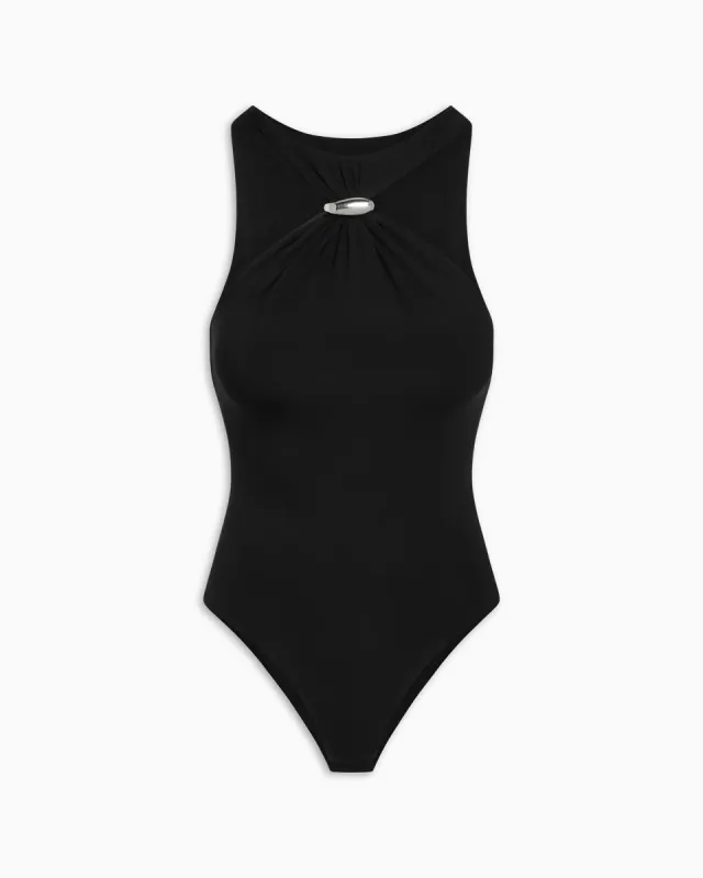 Pierced Halter Bodysuit | Black sold by KHY