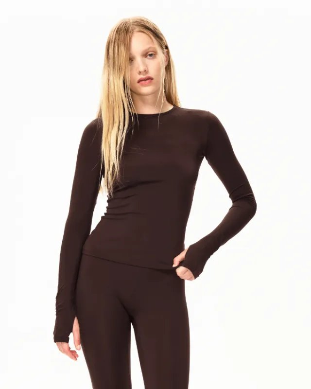 Long Sleeve Thumb Hole Tee | Chocolate sold by KHY