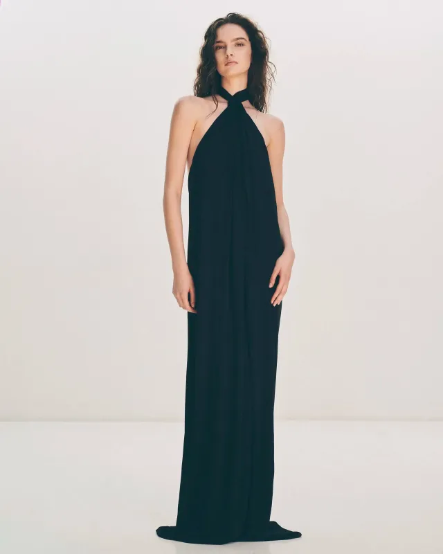Knotted Halter Gown | Black sold by KHY