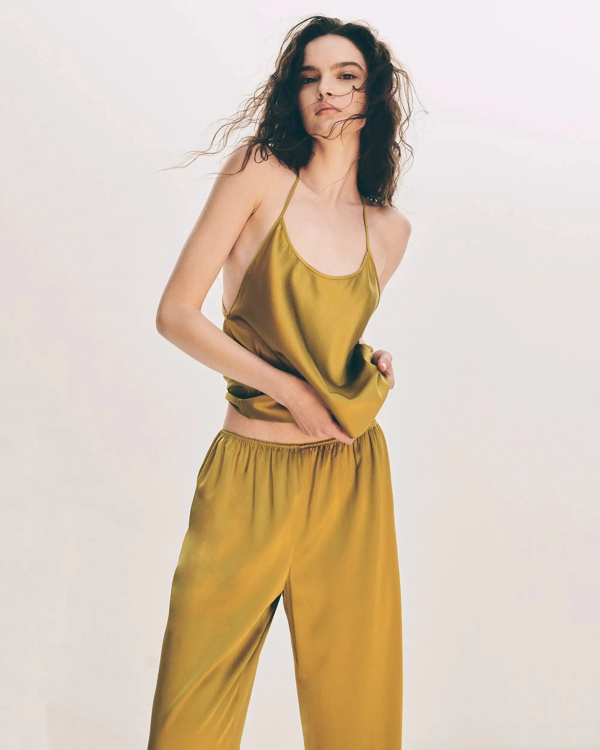 Silk Low Rise Pant | Golden Olive sold by KHY