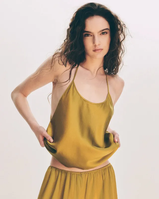 Silk Asymmetric Cami | Golden Olive sold by KHY
