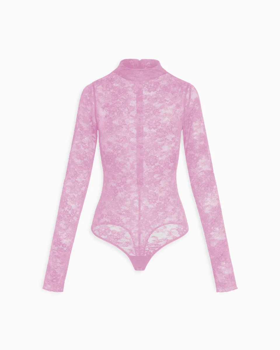 Lace Funnel Neck Bodysuit | Powder Pink sold by KHY product image thumbnail 2