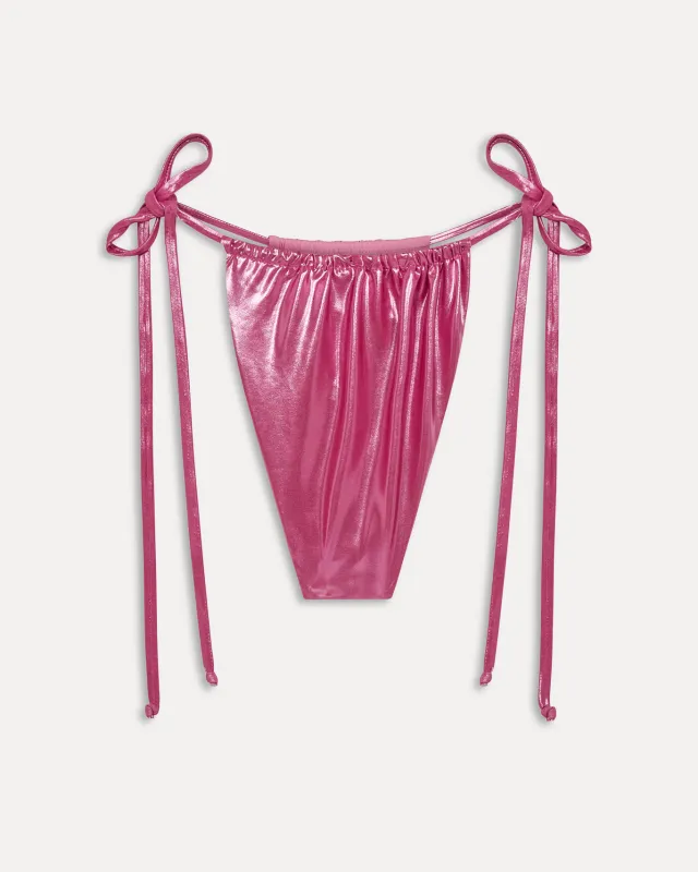 Tia String Metallic Bikini Bottom | Pink Chrome made by KHY