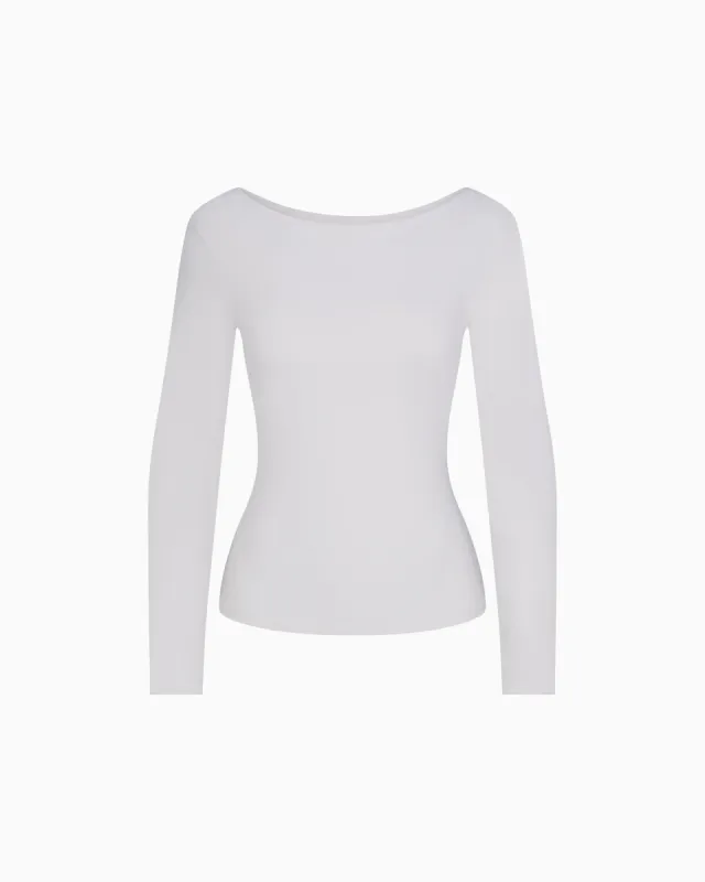 Smooth Stretch Boat Neck Long Sleeve | Light Grey sold by KHY