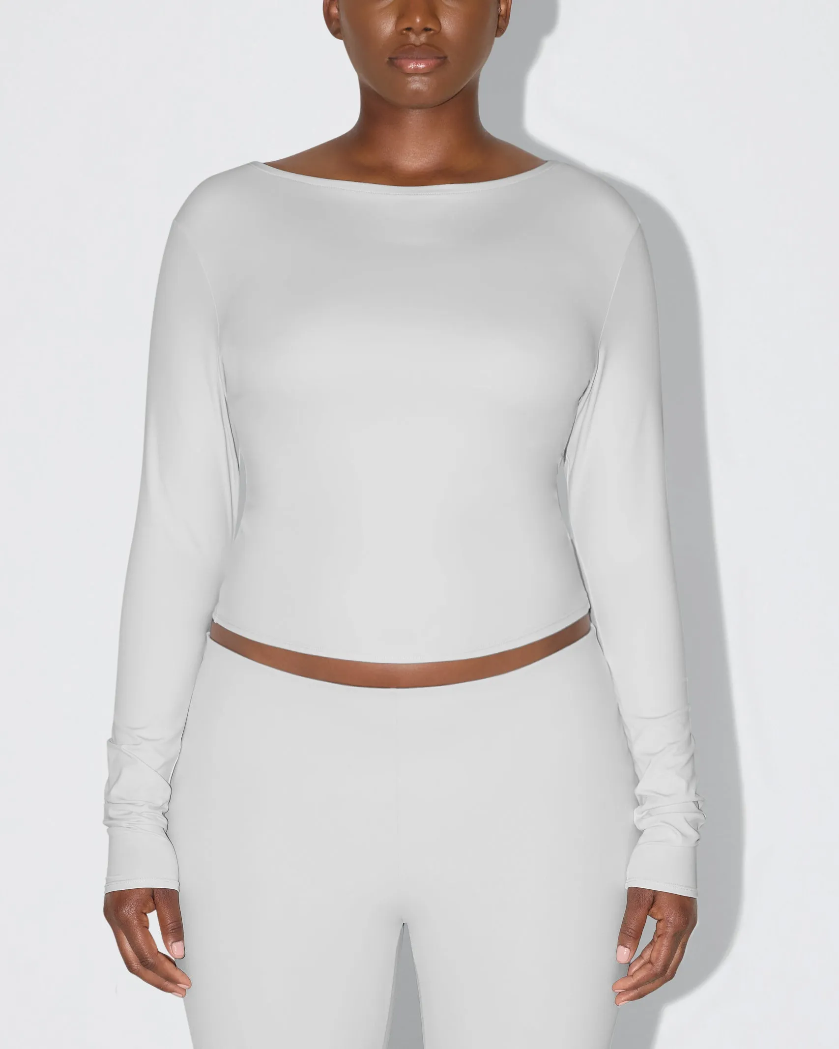 Smooth Stretch Boat Neck Long Sleeve | Light Grey sold by KHY product image thumbnail 2