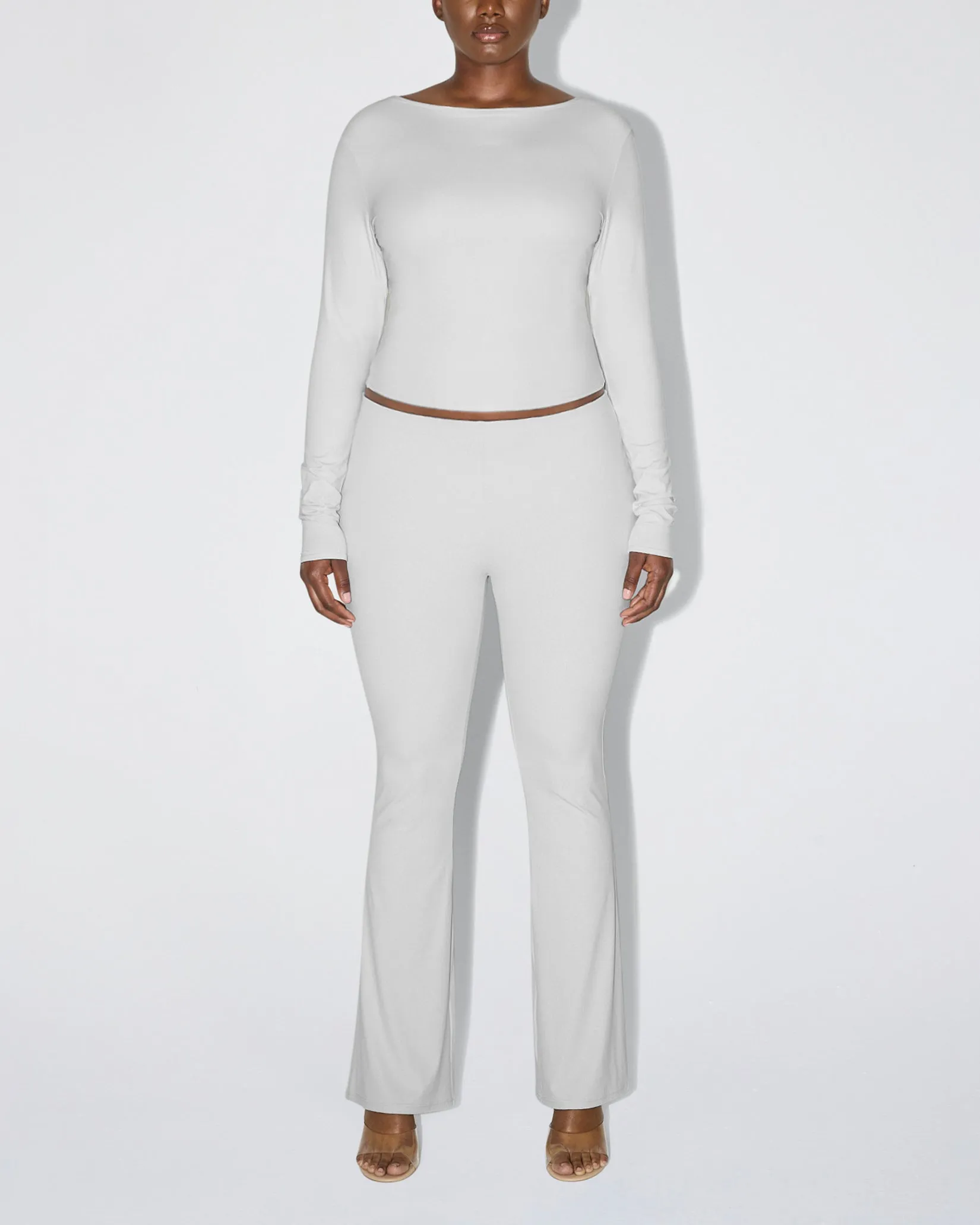 Smooth Stretch Boat Neck Long Sleeve | Light Grey sold by KHY product image thumbnail 4