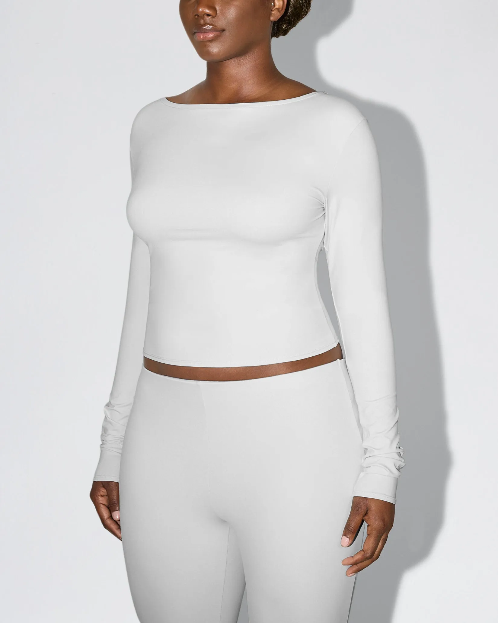 Smooth Stretch Boat Neck Long Sleeve | Light Grey sold by KHY product image thumbnail 3