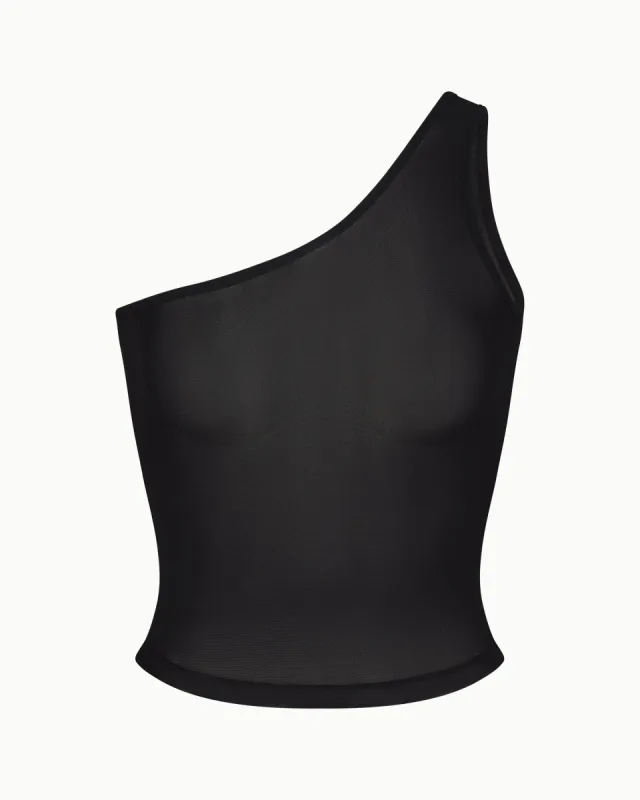 Mesh One Shoulder Top | Black sold by KHY