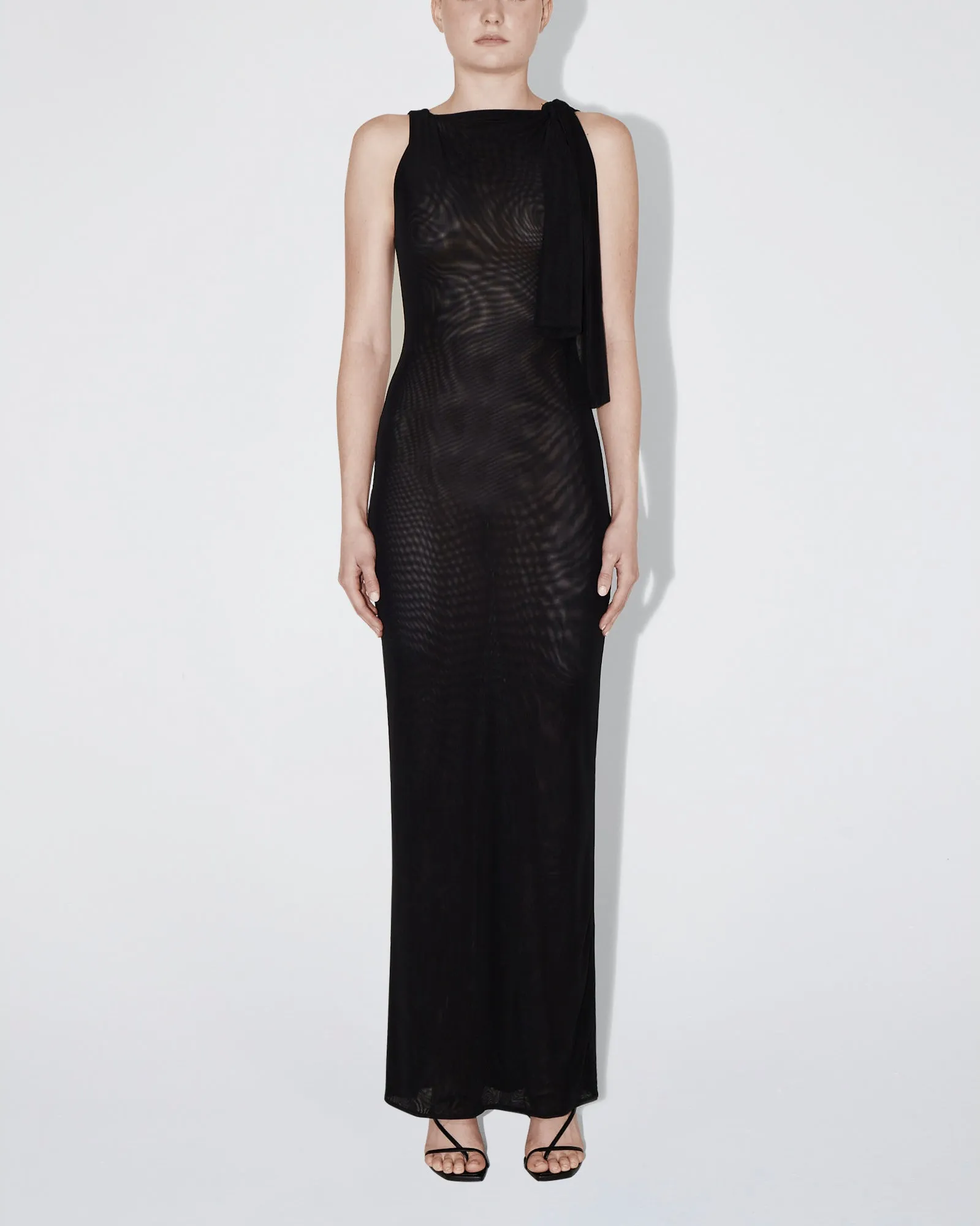 Mesh Stretch Knotted Maxi Dress | Black sold by KHY product image thumbnail 2