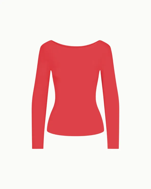 Soft Stretch Boat Neck Long Sleeve | Cherry sold by KHY