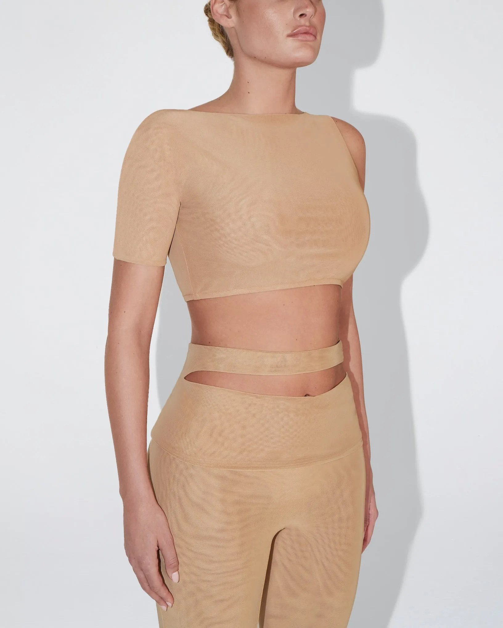 Mesh Stretch Cutout Foldover Pant | Nude sold by KHY product image thumbnail 5