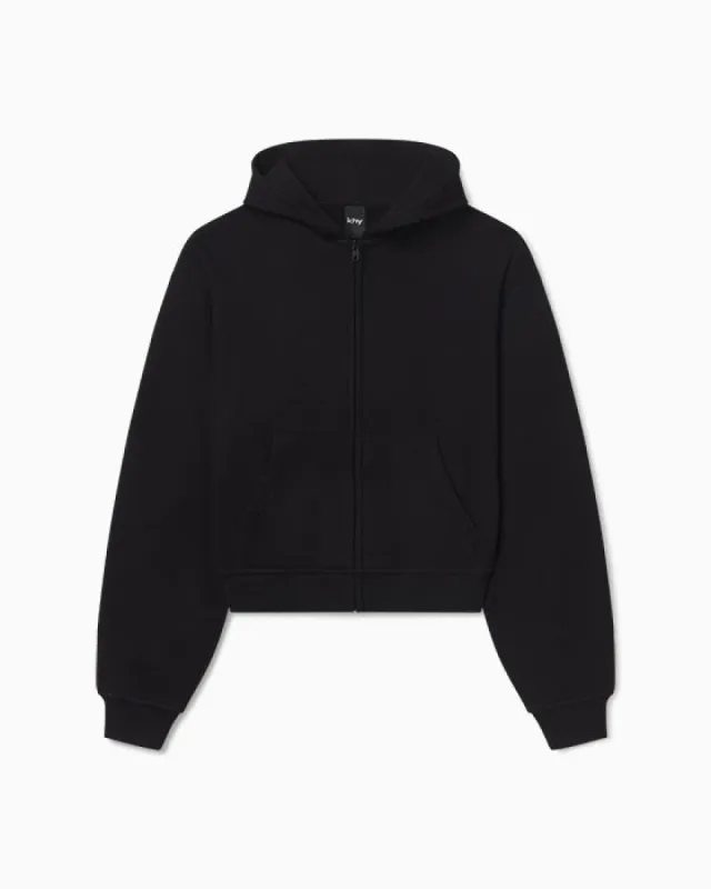 Fleece Zip Hoodie with Oversized Hood | Black sold by KHY