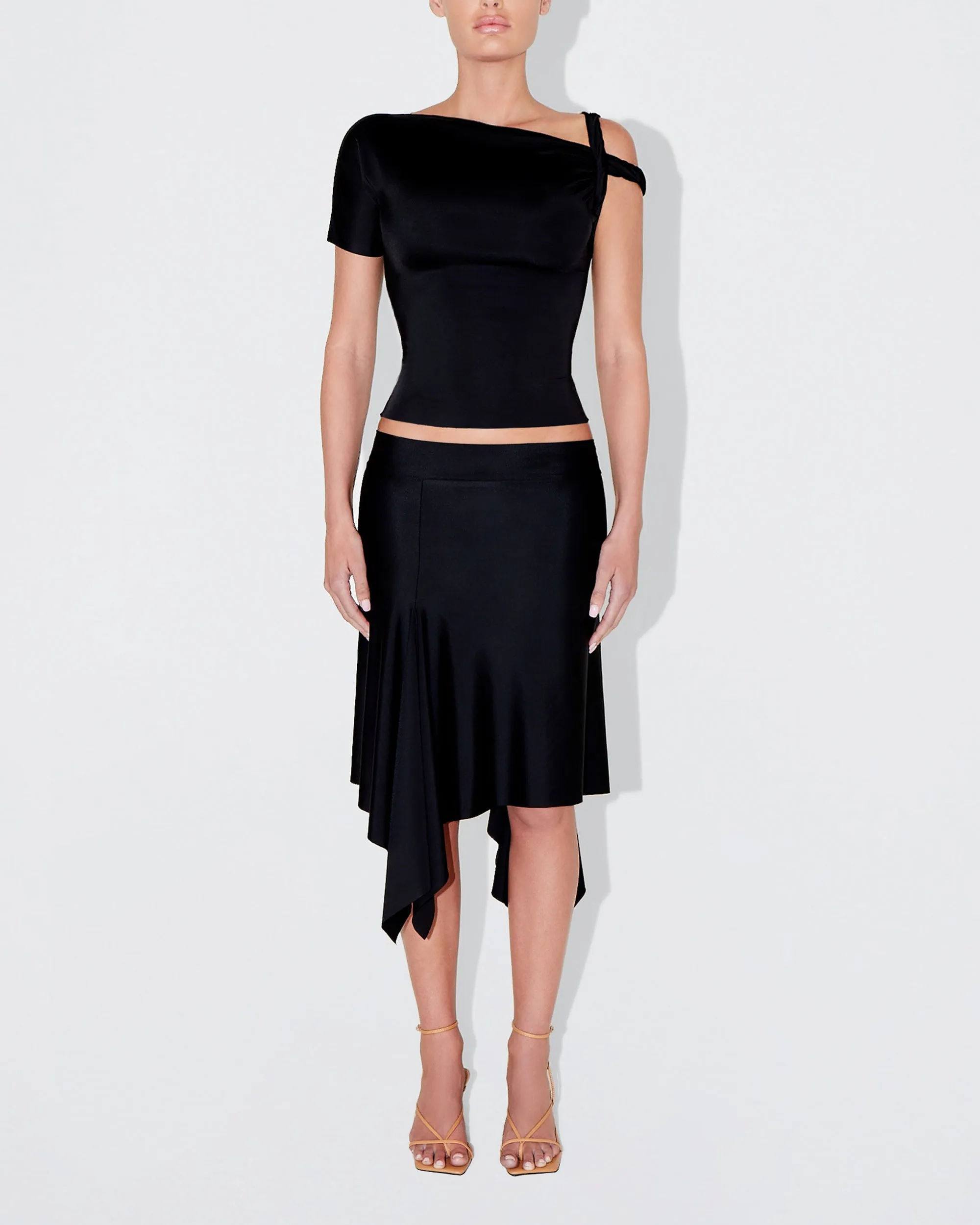 Sleek Stretch Asymmetrical Skirt | Black sold by KHY product image thumbnail 2