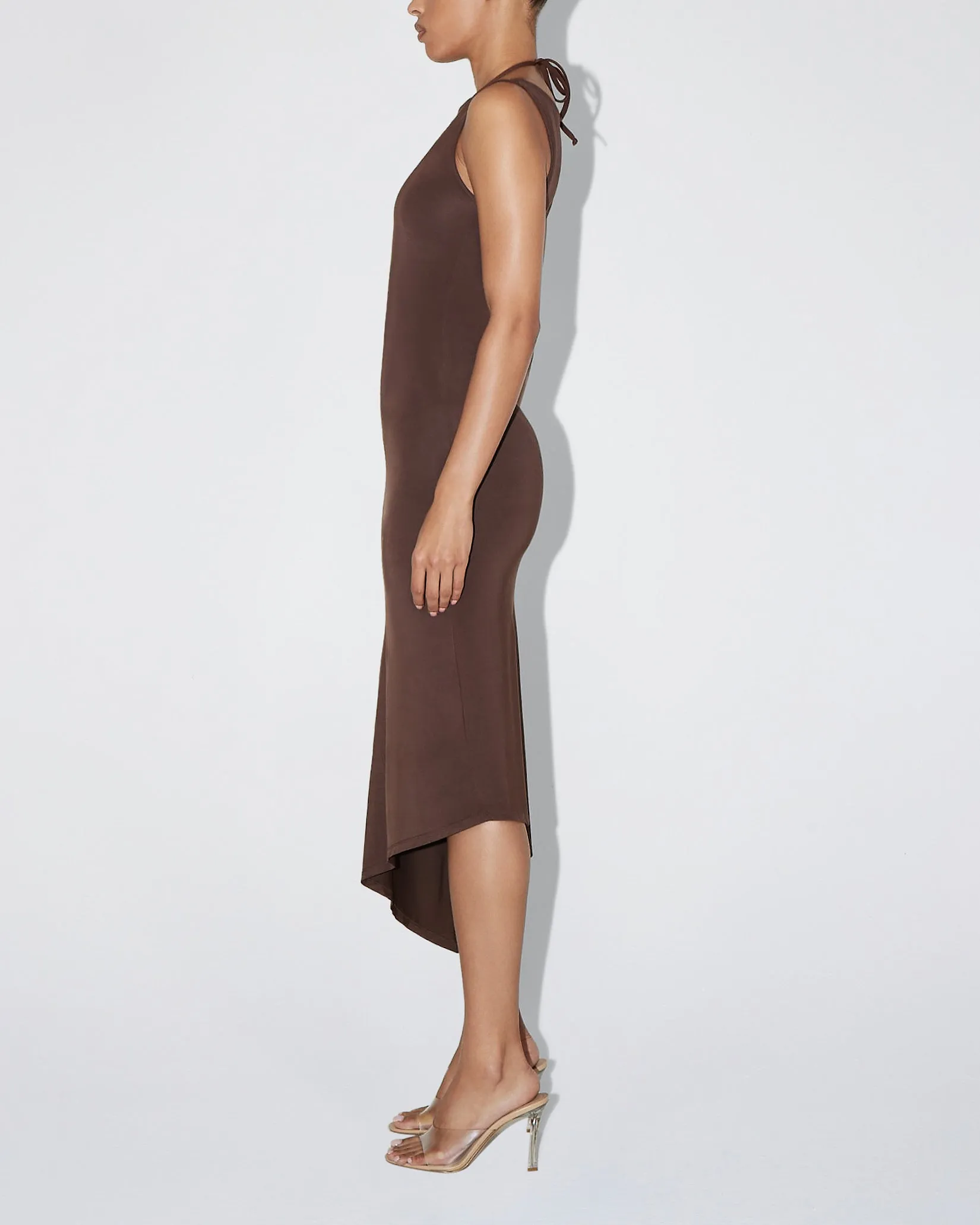 Soft Stretch Asymmetrical Midi Dress | Chocolate sold by KHY product image thumbnail 3