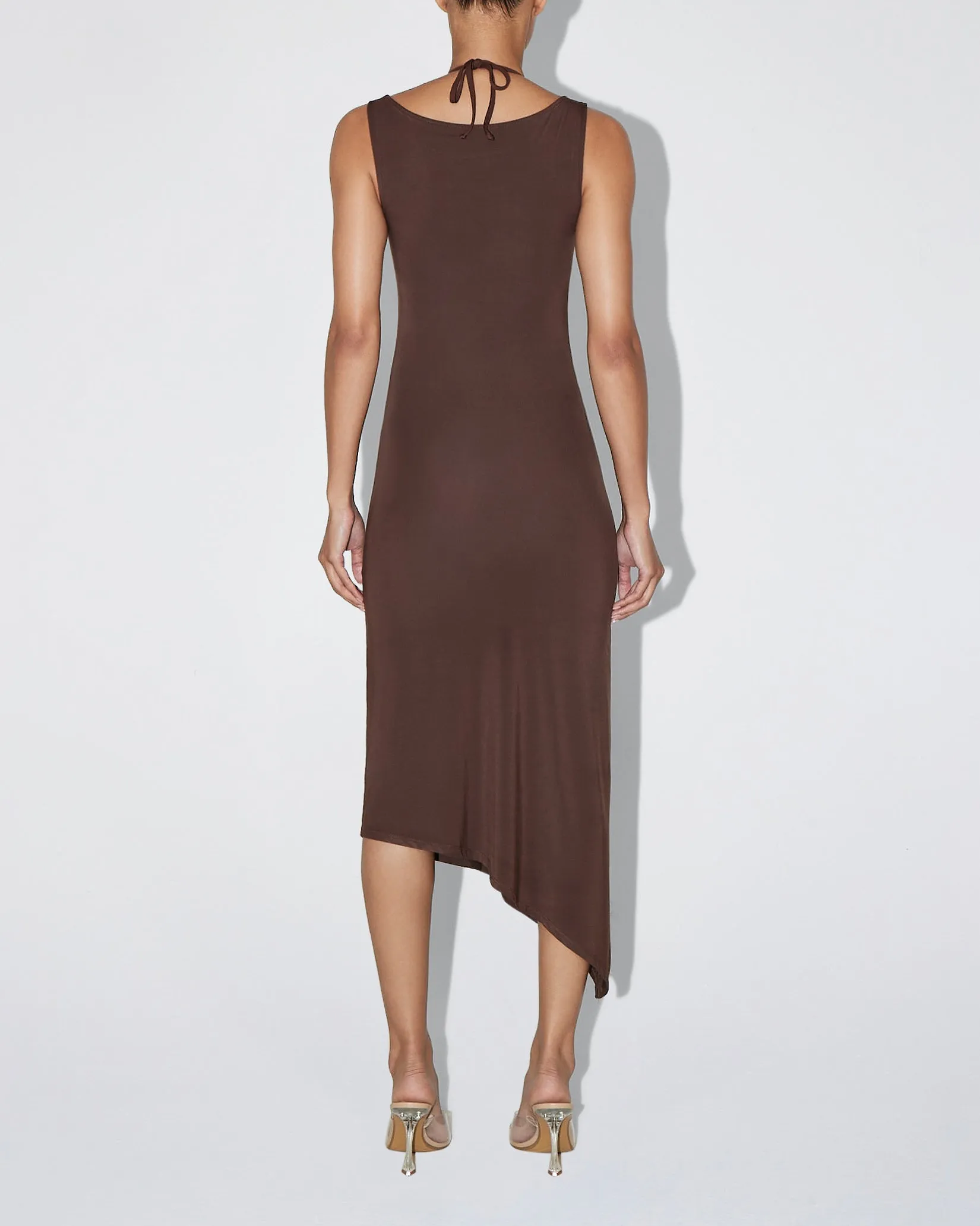 Soft Stretch Asymmetrical Midi Dress | Chocolate sold by KHY product image thumbnail 4