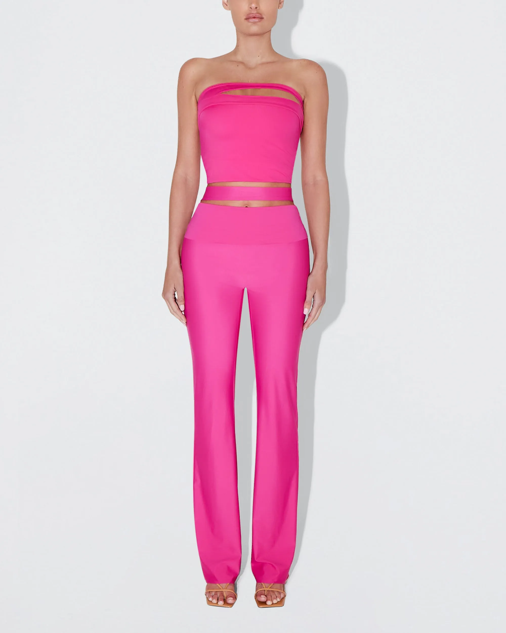 Sleek Stretch Cutout Foldover Pant | Fuchsia sold by KHY product image thumbnail 2
