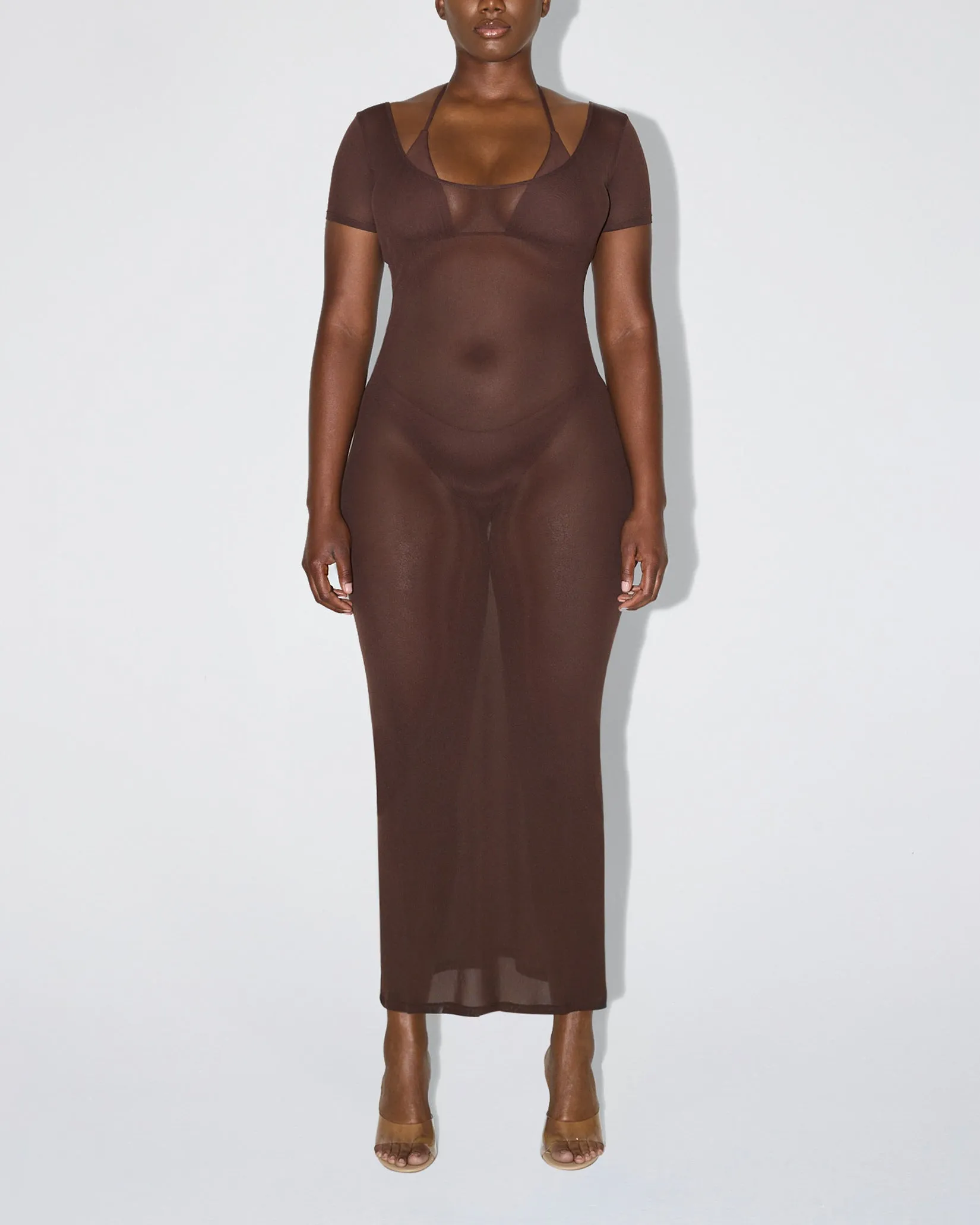 Mesh Scoop Neck Maxi Dress | Chocolate sold by KHY product image thumbnail 2