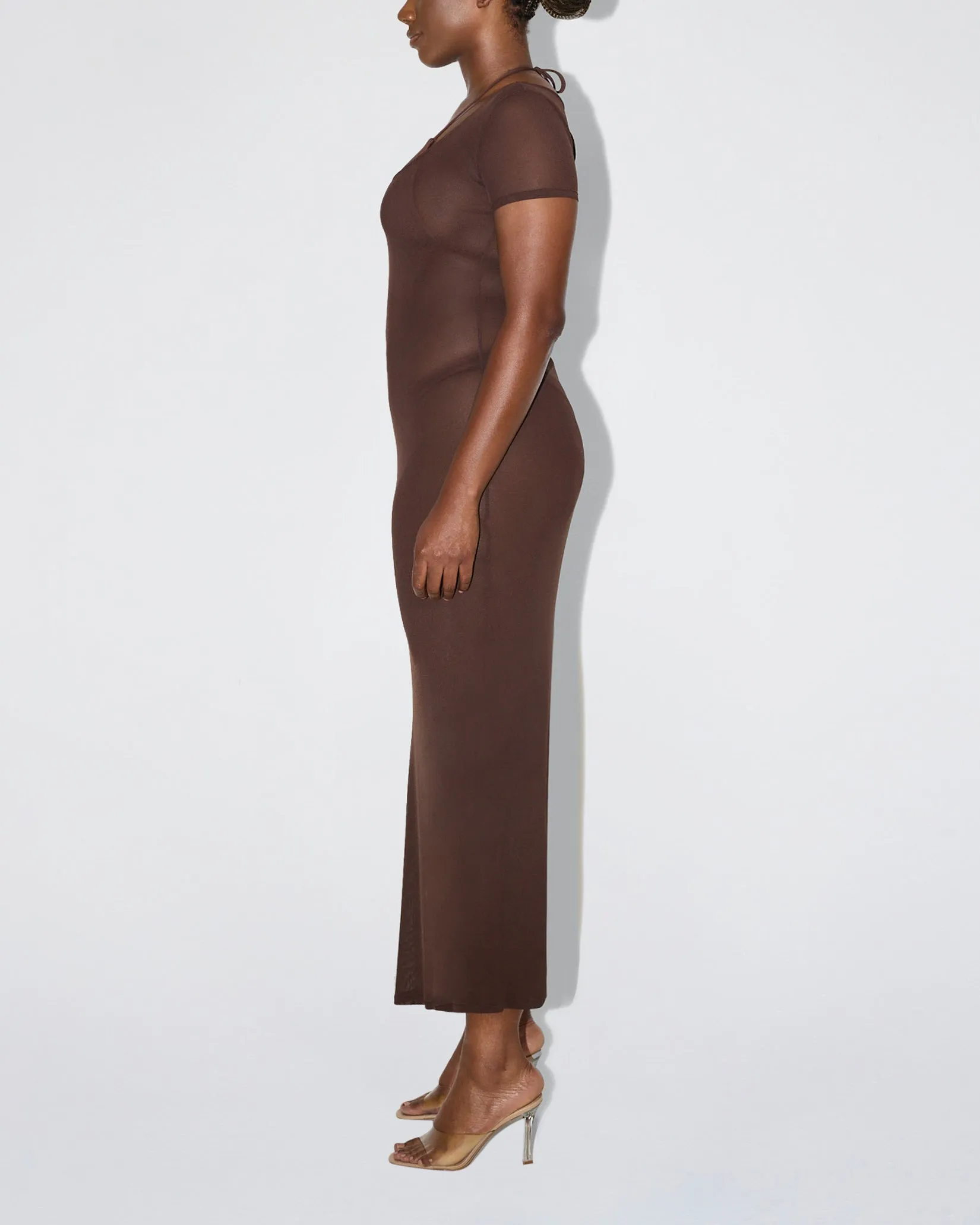 Mesh Scoop Neck Maxi Dress | Chocolate sold by KHY product image thumbnail 3