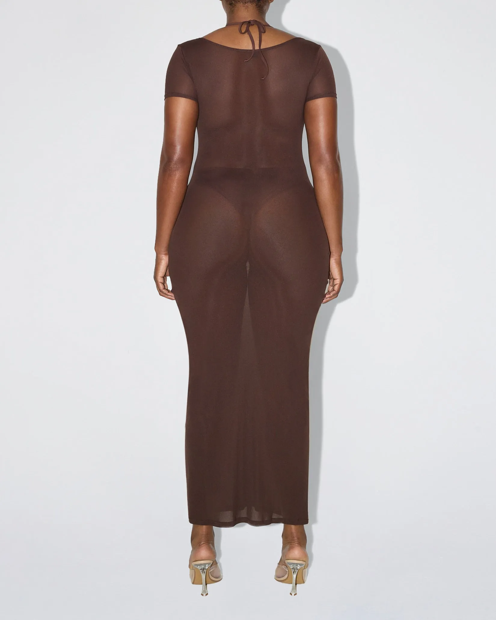Mesh Scoop Neck Maxi Dress | Chocolate sold by KHY product image thumbnail 4