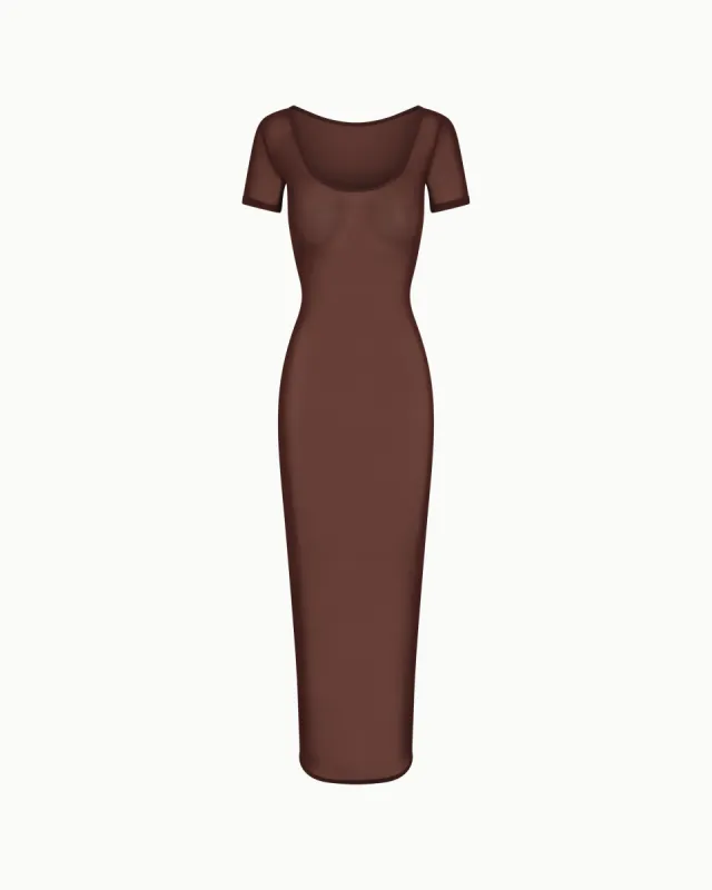 Mesh Scoop Neck Maxi Dress | Chocolate sold by KHY